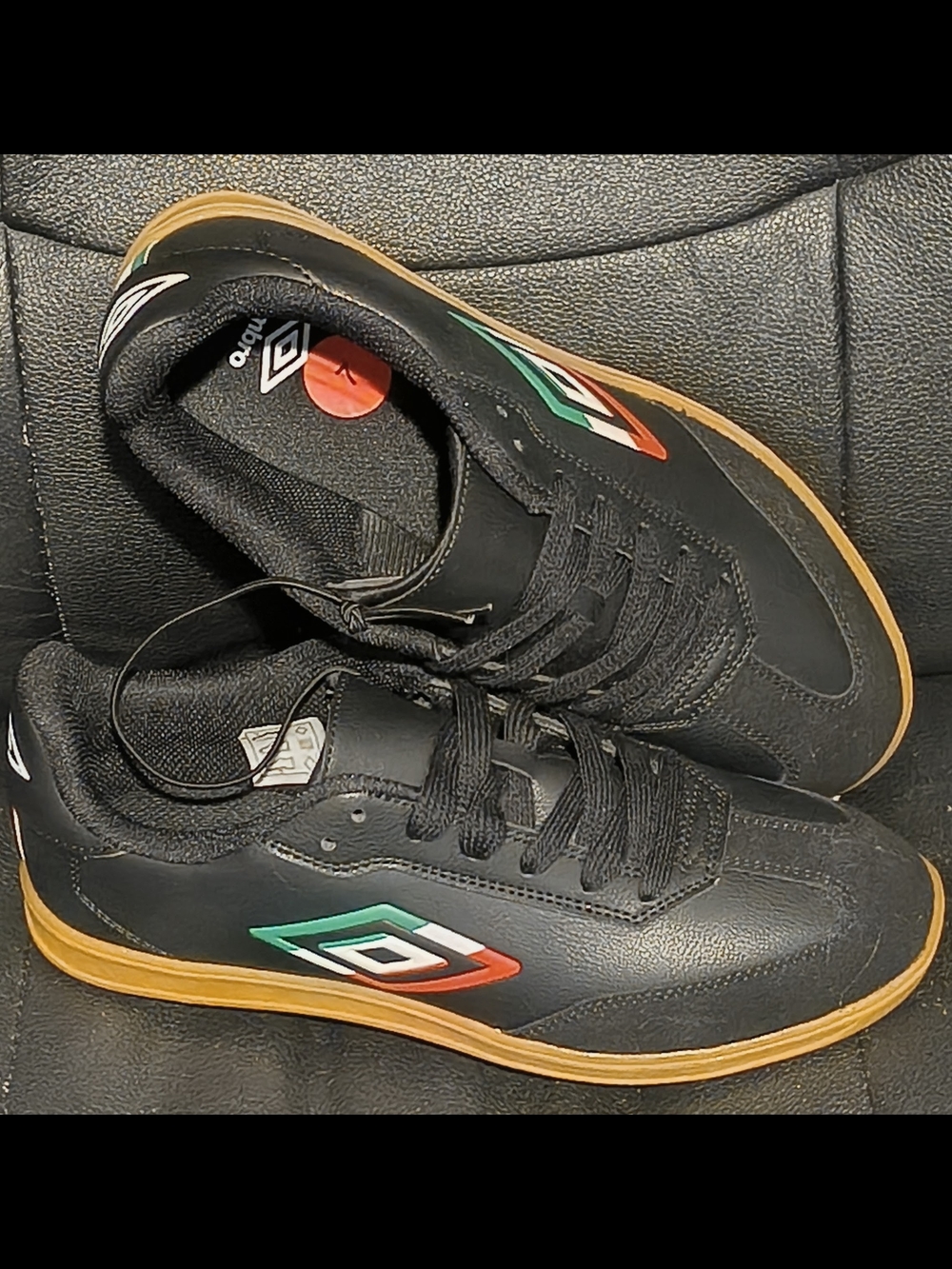 Umbro Black Sneakers with Green and Red Logo and Gum Sole
